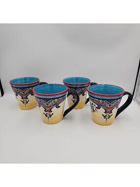 Euro Ceramica Coffee Mugs Zanzibar Collection Set of 4 Multicolor